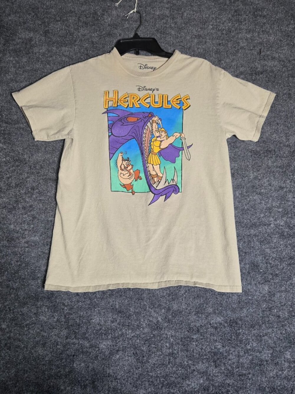 Hercules Disney Shirt TShirt Mens Retro Animated Cartoon Movie Beige Used Medium